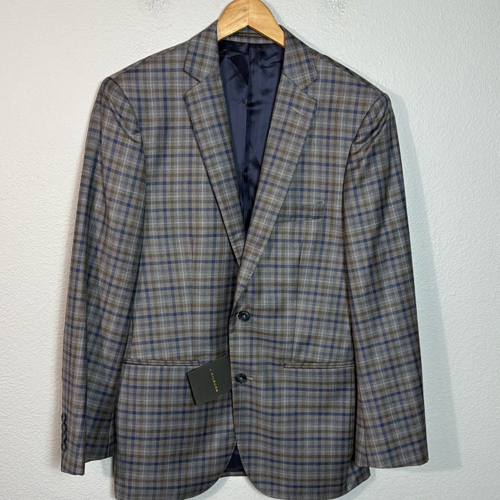 NWT J. Hilburn 100% Wool Plaid Single Breasted‎ Bespoke Blazer